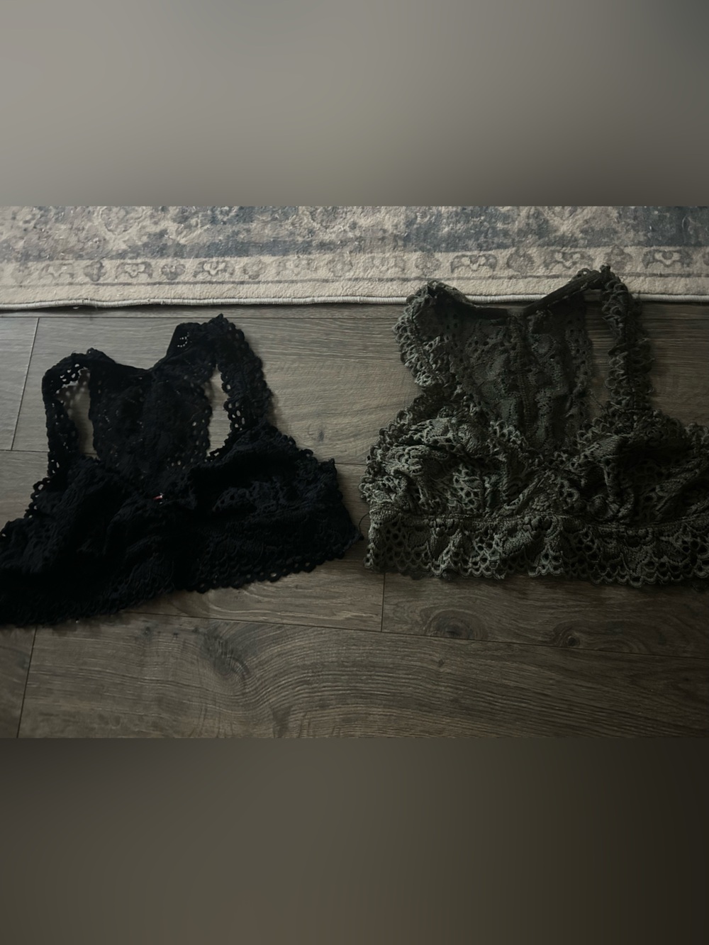 Altar'd State Lace Bralette Pair — Black and Olive Green